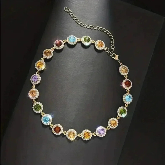 Stylish cororful rhinestones necklace gold plated - Picture 2 of 3